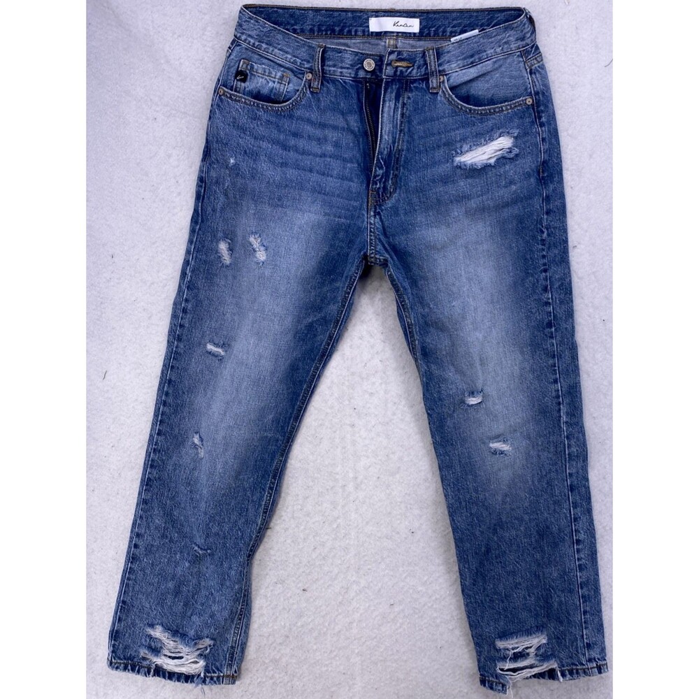 KanCan High Rise Distressed Mom Jeans Womens Size 9/28 Rigid 100% Cotton Medium